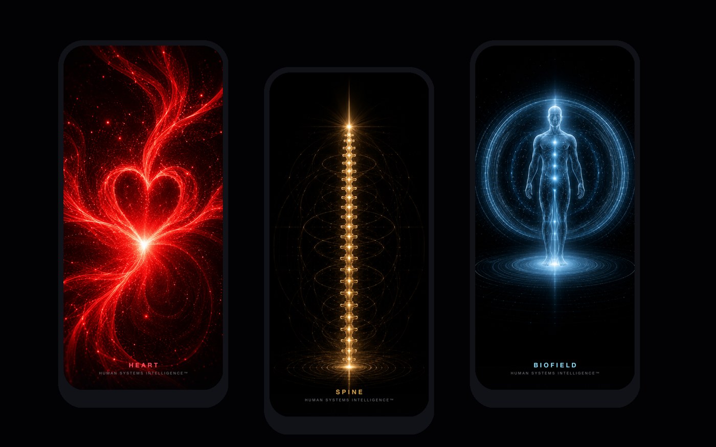 Three phones showing HSI system wallpapers
